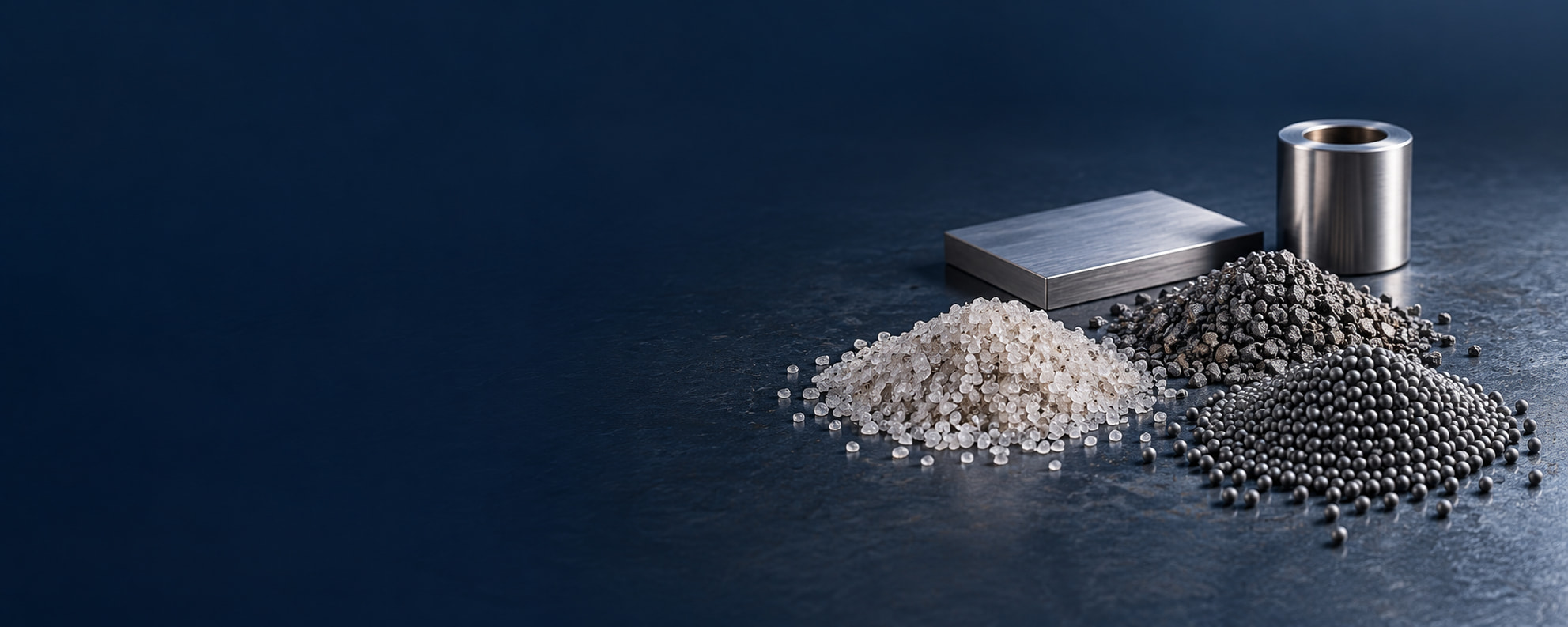 AI-generated concept illustration of unlabelled abrasive samples beside simple metal workpieces