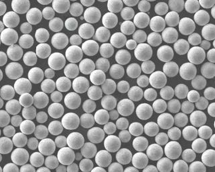 TR4000 SEM image of spherical stainless steel abrasive particles