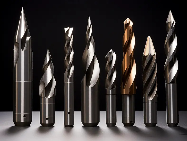 Cutting tools arranged against a dark background