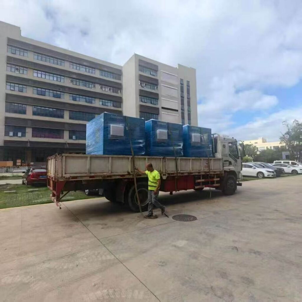 Wrapped equipment on a flatbed truck