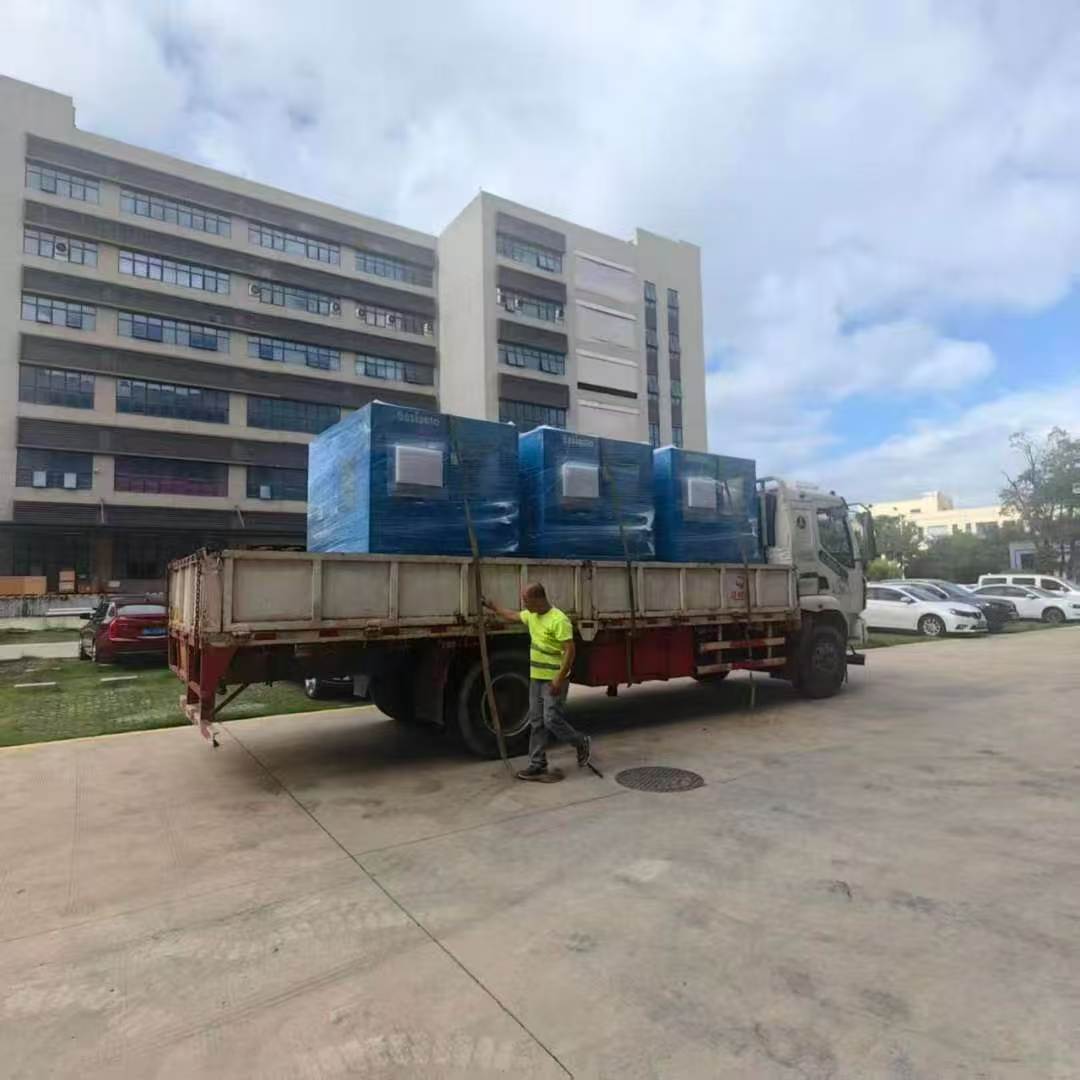 Wrapped equipment on a flatbed truck