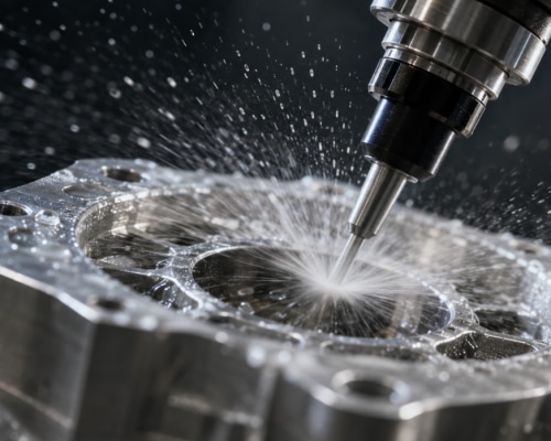 Wet blasting nozzle treating a component, as illustrated on the original About page